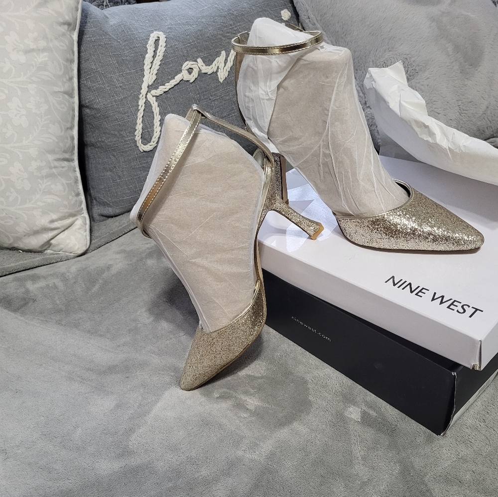 Nine West Gold Sparkle Heels